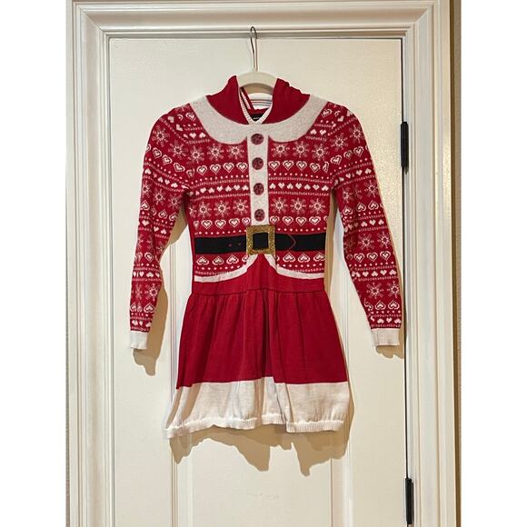Girls "Holiday Sweater" Red Christmas dress w/hood. Size Medium 7-8 - Picture 2 of 5